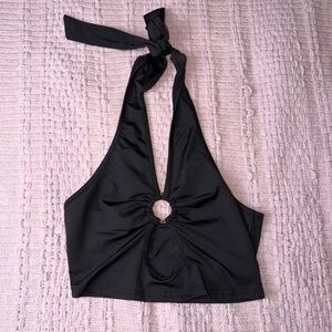 SHEIN Black Tie Halter Crop Top